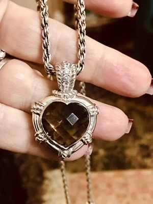 "Judith Ripka/Bixby Sterling gema ahumada potenciador de corazón en cadena BIXBY Ster 18k 18""" Foto 1 de 4
