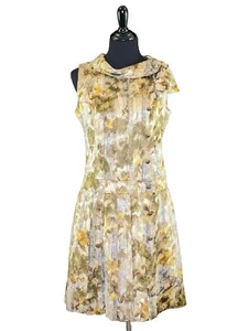 1960s Louis Feraud Dress Gold Drop Waist Sleeveless Pleated Front 38" Bust ILGWU - Picture 1 of 18