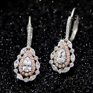 2.50 Ct Pear Cut Simulated Diamond Wedding Hoop Earrings 14K Two-Tone Gold Over - Picture 1 of 6