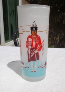 Vtg Knox Oil OKLAHOMA INDIANS Glass Bacon Rind Osage Frosted Tumbler - Bild 1 von 7
