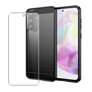 Carbon Case for Samsung Galaxy A36 Phone Cover and Glass Screen Protector Black - Picture 1 of 6