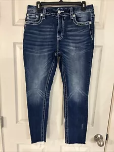 Pantalones de mezclilla Miss Me con curvas ajustados pedrería desgastados lentejuelas bolsillos brillantes 30 - Imagen 1 de 6