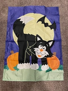 Halloween Outdoor Flag Cat Bat Moon Nylon 38 X 28 - Picture 1 of 2