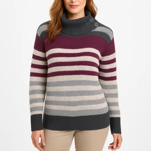 Eddie Bauer Striped Turtleneck Sweater Womens L Fall Knit Pullover Cozy Warm - Picture 1 of 13