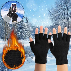 Men Women Black Knit Fingerless Gloves Half Finger Unisex Knitted Buy2 Get3 Free - Picture 1 of 11
