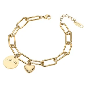 Smiley Face Heart Charm Paperclip Chain Bracelet Stainless Steel Women Gift - Bild 1 von 2