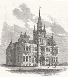 DERBYS. The Derby Free Public Library and Museum 1876 old antique print - Picture 1 of 1