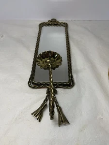 Vintage Hollywood Regency Messing abgeschrägter Spiegel verdrehtes Seil Wandkerzenleuchter 17,5" - Bild 1 von 12