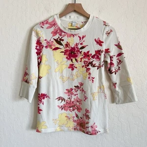 Sundance Waffel Thermo 3/4 Ärmel Rundhals Top Shirt Medium Creme Blumen Boho - Bild 1 von 6