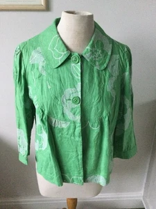 Monsoon 100% Linen Jacket Uk 12 EUR 40 Green White Floral Pattern - Picture 1 of 17