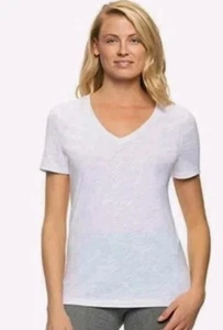 Felina Women’s White Slub V-Neck T-Shirt, Large, Cotton Modal Blend, Casual Tee - Picture 1 of 1