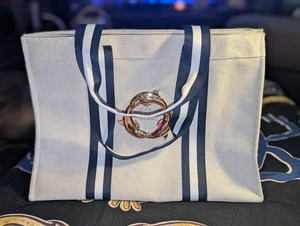 Bolso de Playa Nicolas Of Palm Beach Original Lona Azul Crema Nuevo Sin Etiquetas Grande - Imagen 1 de 16