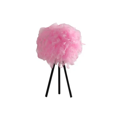 21" Black Tripod Table Lamp With Pink Faux Feather Shade - Image 1 of 4