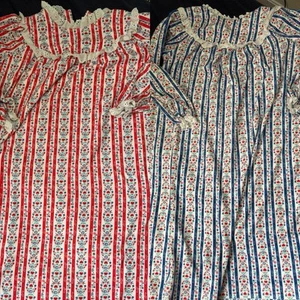 Lot Of 2 Lanz Of Salzburg Girls Red Blue Heart Classic Fleece Nightgown Sz 6 8 - Picture 1 of 7