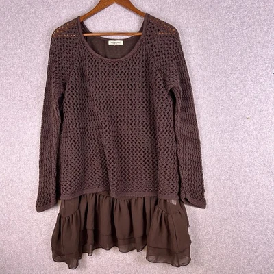 Top túnica Indigo Soul XL marrón ganchillo volantes dobladillo hada boho hippie caprichoso Foto 1 de 4