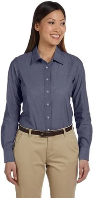 Harriton 3.48 oz. Chambray (M555W) L DK BLUE CHAMBRAY NEW (1061) - Image 1 of 3
