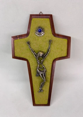 CROCE CROCIFISSO VINTAGE ARGENTO LAPIS LAZZULO MARCHIATO UNOAERRE ANNI 60 70' - Immagine 1 di 4