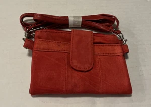 Red Suede Pocketbook Purse with Shoulder Strap and Snap Closure and Zipper - Picture 1 of 2