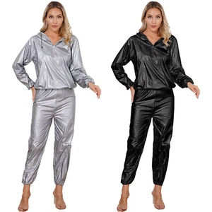 Damen Sauna Anzug Strapazierfähig Training Gym Training Kapuzenjacke mit Hose - Bild 1 von 45