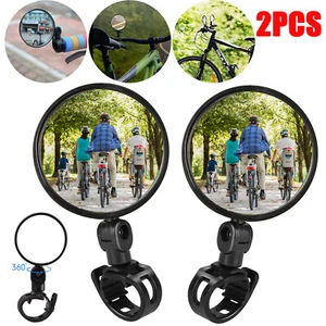 2Pcs Bike Mirror Rotaty Round MTB Road Handlebar Bicycle Rear View Glass Cycling - Picture 1 of 9