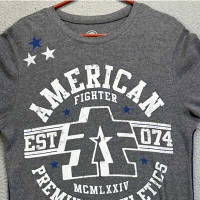 American Fighter Shirt Mens XL Grey Graphic Thermal Waffle Knit Long Sleeve Tee - Image 1 of 4