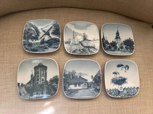 KJELD BONFILS B&G Porcelain 3" sq Lot of 6 Wall Hanging Plates Denmark Signed - Picture 1 of 8