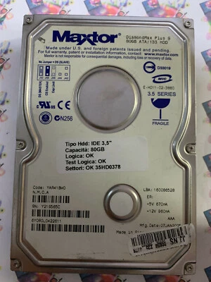 Hard Disk Usato IDE 3,5" 80GB MAXTOR 6Y080L0422611 YAR41BW0 07 JAN 2005 - Immagine 1 di 4