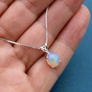 Collar de plata de ley 925 colgante de ópalo etíope natural certificado de 8 x 6 mm - Imagen 1 de 6