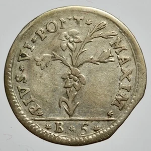 BOLOGNA - PIO VI 1775-1799 -AG/ CARLINO DA 5 BOLOGNINI 1780 - Picture 1 of 2