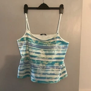 CASUAL CLUB Aqua White Tie Dye Strappy Camisole Vest Top Tee (UK L) Boho Beach - Picture 1 of 5