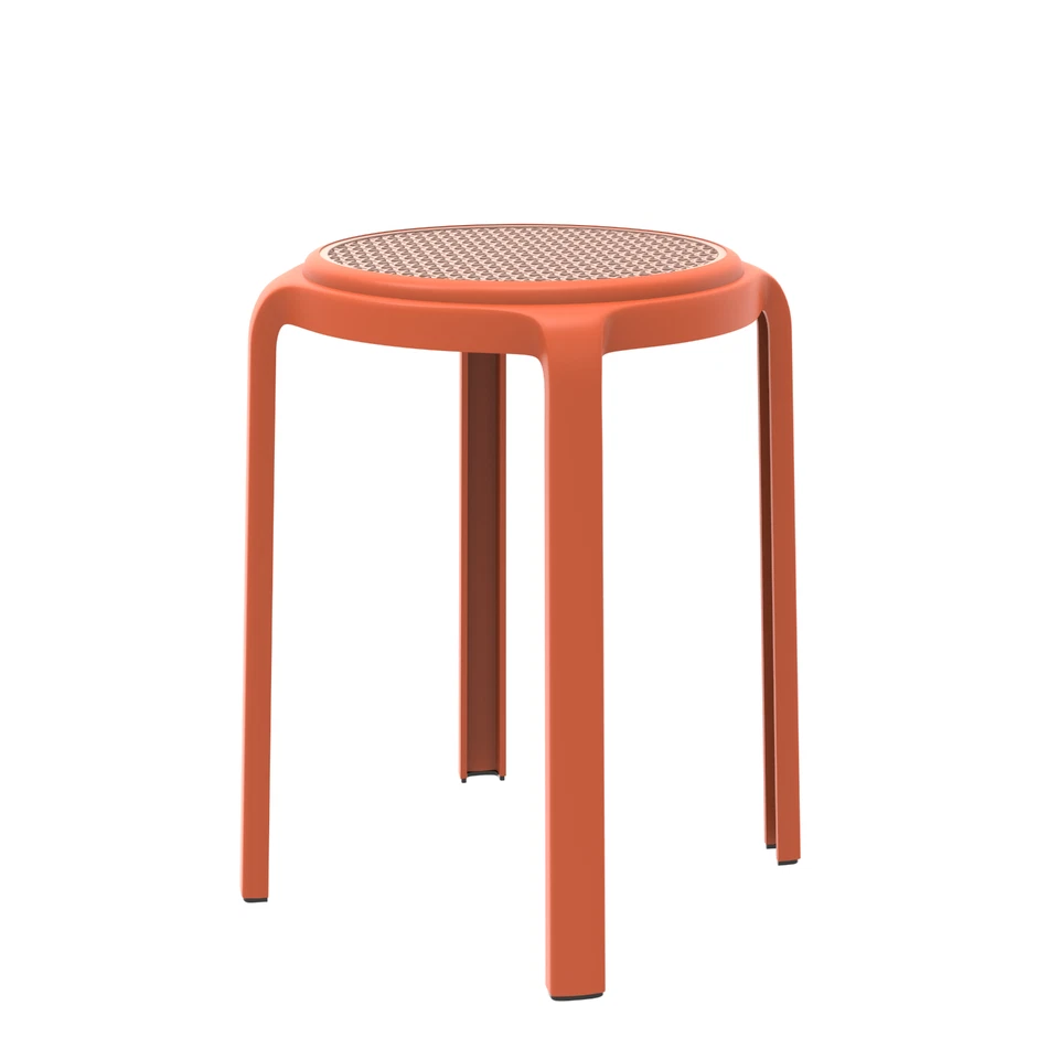 LeisureMod Tresse Modern Stackable Round Plastic Dining Stool with Wicker Top - Image 1 of 1