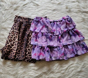 Lot 2 Girls Skirt XL 14 Childrens Place Purple Floral Animal Print Ruffle FLAW - Picture 1 of 11