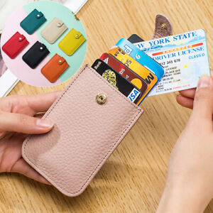 RFID Blocking Pull Up Card Holders Leather Minimalist Card Wallet Slim Clutch US