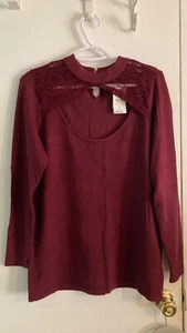 Torrid Women’s Plus Deep Red Lace Open Neck Sweater Longsleeve Top Size 0X NWT - Picture 1 of 4