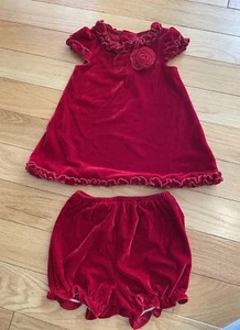 STARTING OUT ~ Girls RED VELVET Holiday Christmas Ruffled Dress & Shorts 18 M - Picture 1 of 6