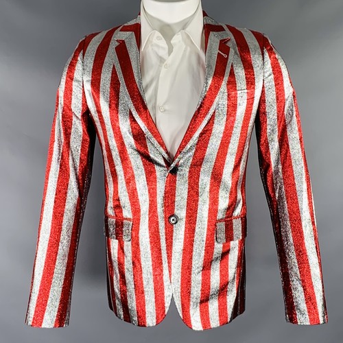 SAINT LAURENT (YSL) Cappotto sportivo argento rosso Saint Laurent SS15 taglia 34 misto viscosa