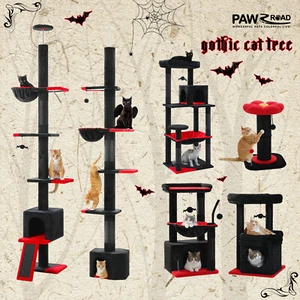 PAWZ Road Cat Tree Tower Floor to Ceiling Scratching Post Gothic Black Condo Toy - Picture 1 of 80
