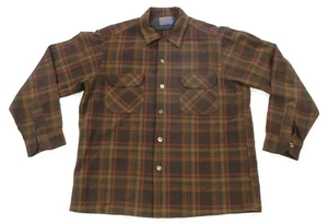 Rare Vintage PENDLETON Checkered Plaid Casual Flannel Board Shirt 90s Brown SZ L - Picture 1 of 11