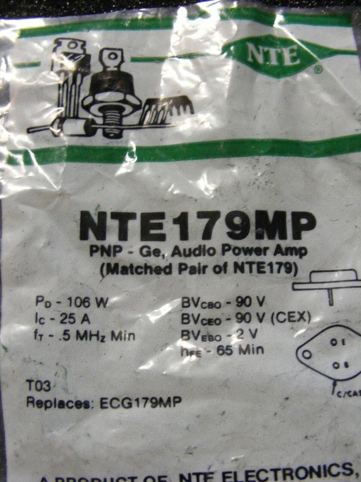 NTE179MP Matched Pair PNP Transistor Audio High Power Amplifier -NEW! - Image 1 of 1