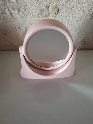 MIROIR PIVOTANT DOUBLE FACE SUR PIED, PLASTIQUE VIEUX ROSE, VINTAGE 70, GERMANY - Photo 1/4