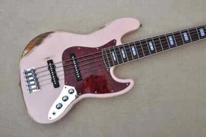 New Pink Vintage 5-strings Electric Bass Guitar with Maple Neck,Chrome Hardware - Picture 1 of 6