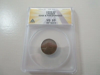 1909 Lincoln Penny , VG 10 , ANACS , Edge & Rim Damage - Image 1 of 4