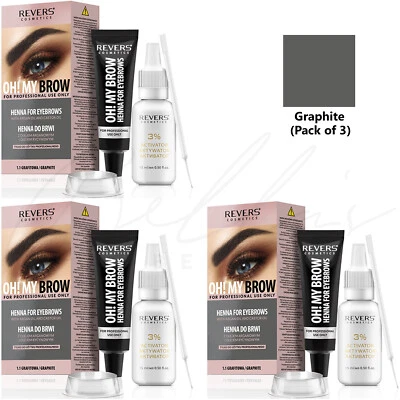 HENNA Eyebrow Eyelash Tint Brow Dye Paint Cream Full Kit Set - Graphite *3 PACK* - Image 1 of 2