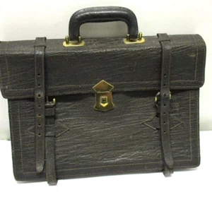 Vintage 1920s Distressed Patina Black Leather Expandable Attaché Briefcase Bag - Picture 1 of 16