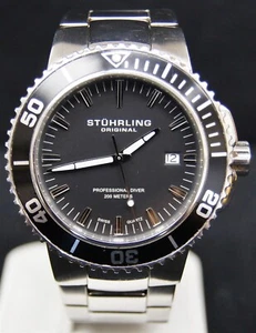 STUHRLING Original Professional Diver Black Dial All S/S Mens 43mm Quartz Watch - Picture 1 of 9