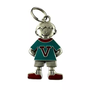Ganz Silver Tone Enamel Charm Pendant Little Boy "V" Monogram Initial Letter - Picture 1 of 3