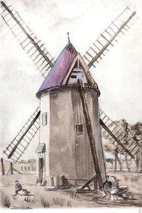 AQUARELLE COULEUR VIEUX MOULIN / Moulin Derambure-Boubert à Woignarue ( somme) - Imagen 1 de 1