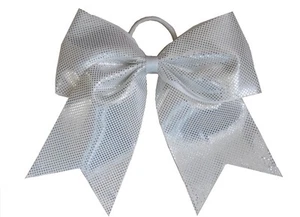 NEW "SPARKLE DOTS White" Cheer Bow Pony Tail 3" Ribbon Hair Bows Cheerleading - Picture 1 of 1