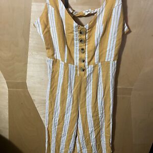 Kendall & Kylie Womens Jumpsuit Medium M Yellow White Striped Sleeveless Backles