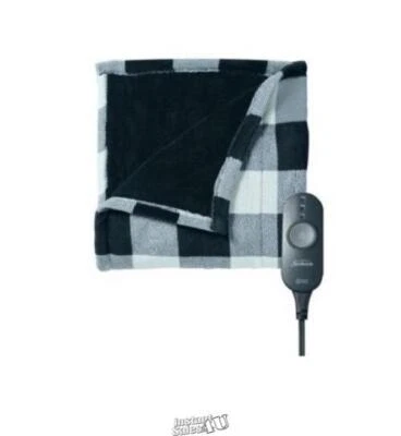 SUNBEAM Heated ELECTRIC THROW BLANKET 50 X 60 INCH, BLACK/WHITE/PLAID - Image 1 of 2